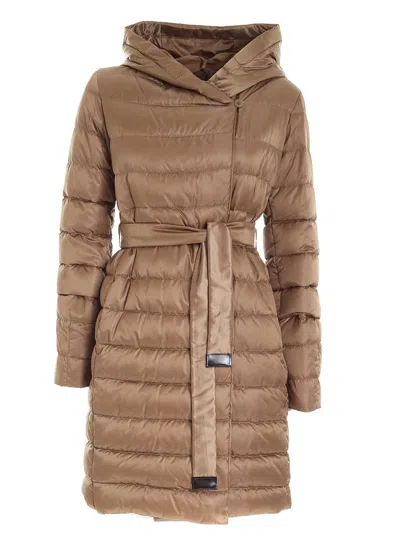 Max Mara Women's Novef Brown Reversible Padded Long Coat In Beige