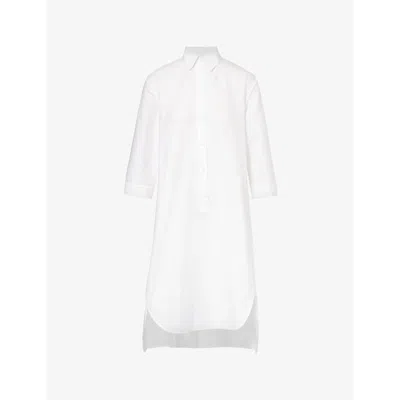 Max Mara Quincy Spread-collar Stretch-cotton-blend Midi Dress In Optical White