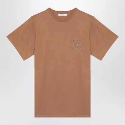Max Mara Oversized Beige Cotton T-shirt With Logo Embroidery In Cream