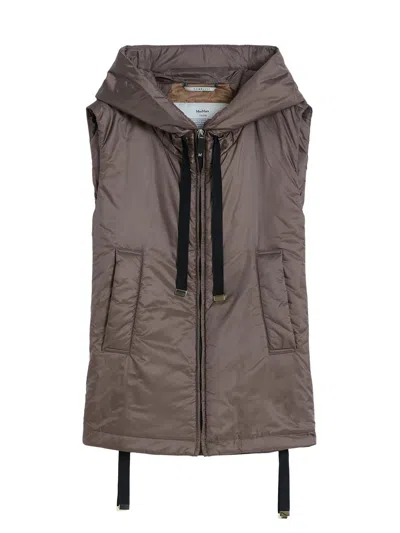 Max Mara Women's Padded Hooded Gilet In Water Repellent Canvas In Brown