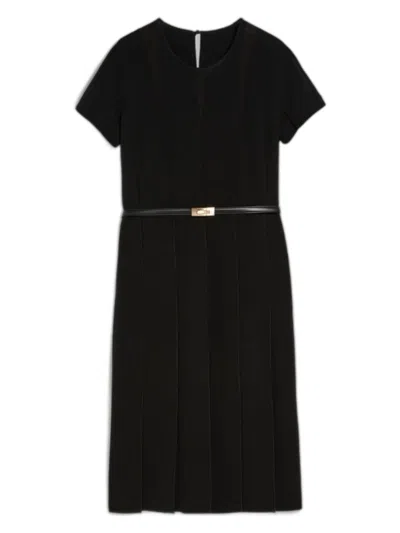 Max Mara Papaia Pleated Belted Illusion-inset Midi Dress In Black