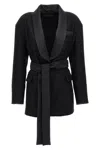 Max Mara Blazer Featuring Belted Waist And Shawl Lapel In Black