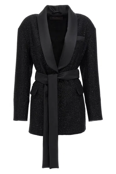 Max Mara Blazer Featuring Belted Waist And Shawl Lapel In Black