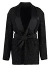 Max Mara Pau Viscose Blend Blazer With All-over Sequins In Black