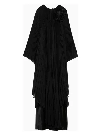 Max Mara Women's Pleated Chiffon Kaftan Dress In Black