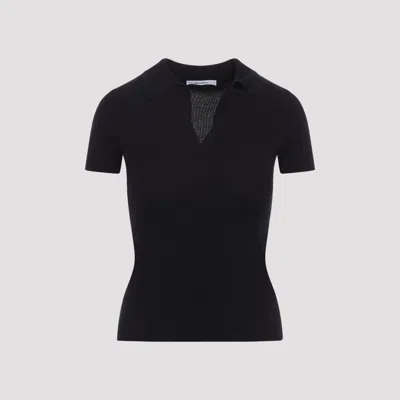 Max Mara Albero Dark Blue Virgin Wool Polo Shirt In Black