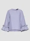Max Mara Chemisier En Popeline Avec Ruches Et Volants In Blue