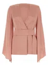 Max Mara Satin Blouse With Belted Waist And Textured Fabric