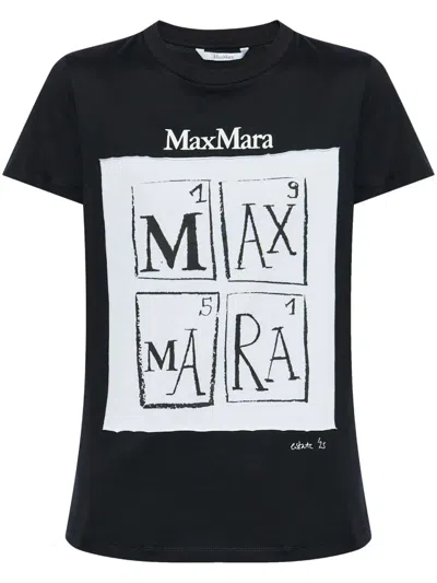 Max Mara Graphic Print Crew Neck Short Sleeves T-shirt In Black