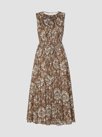 Max Mara Women's Printed Cotton Voile Midi Dress In Brown