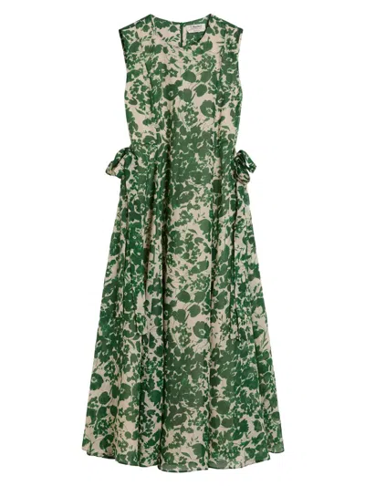 Max Mara Printed Ramie Canvas Dress In Green