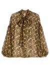 Max Mara Studio Printed Silk Chiffon Blouse In Brown