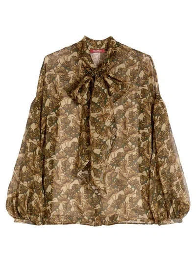 Max Mara Studio Printed Silk Chiffon Blouse In Brown