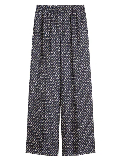 Max Mara Silk Vischio Trousers All Over Print Wide In Black