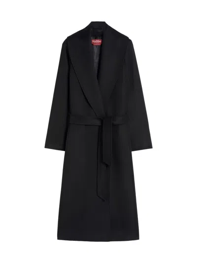 Max Mara Long Belted Coat Lapel Collar Pockets In Black