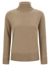 Max Mara Beige Solid Turtle Neck Sweater In Neutral