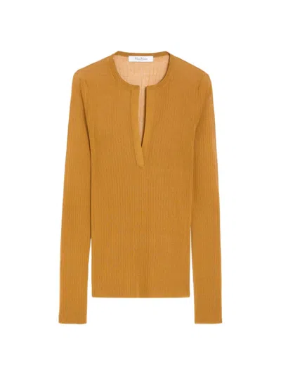 Max Mara Saggina Silk Knit Top In Brown