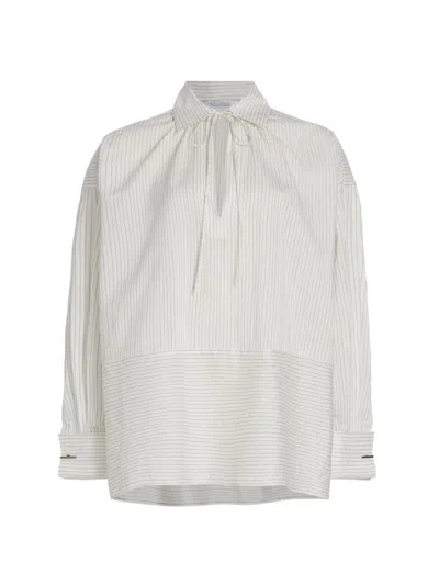 Max Mara Saletta Pinstriped Cotton And Silk-blend Blouse In White