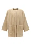 Max Mara Reversible Faux Fur Sheepskin Jacket With Front Pockets In White