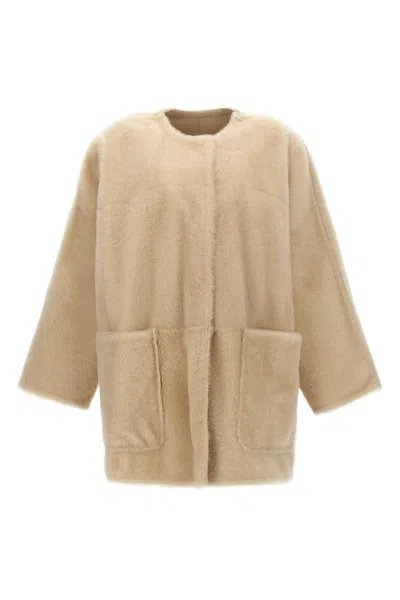 Max Mara Reversible Faux Fur Sheepskin Jacket With Front Pockets In White