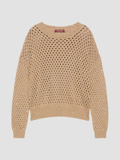 Max Mara Women's Sequinned Cotton Boxy Sweater In Camel