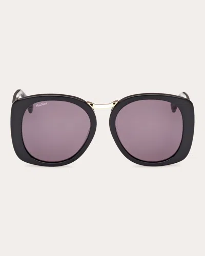 Max Mara Women's Shiny Black Bridge Oversized Round Sunglasses
