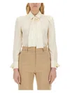 Max Mara Regular Fit Shirt With Bow Tie Detail In Beige