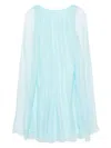 Max Mara Women Mini Light Blue Dress With Drawstring In Silk Chiffon Woman In Clear Blue