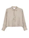 Max Mara Long Sleeves Silk Shirt With Vertical Stripes In Brown
