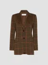 Max Mara Check Wool-blend Single-breasted Jacket In Tobacco