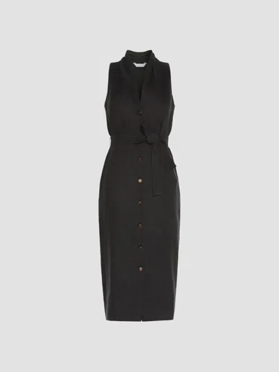 Max Mara Women's Sleeveless Linen And Silk Shirt Dress In Black