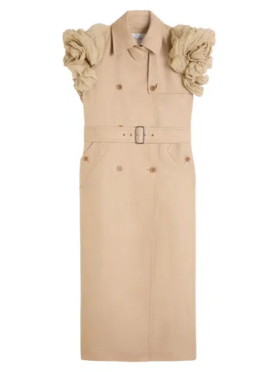 Max Mara Women's Sleeveless Trench Coat In Linen Basketweave With Ruffles In Nude