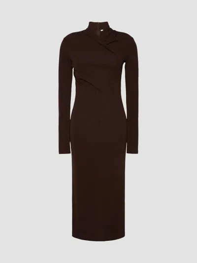 Max Mara Estremo Draped Long-sleeve Dress In Brown