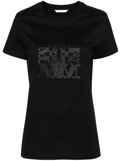 Max Mara Graphic Print Short Sleeve Round Neck Top In Black