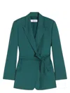 Max Mara Belted Woollen Cloth Blazer In Green