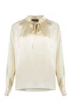 Max Mara Silk Blouse With Bow Detail And Pleated Back In Panna