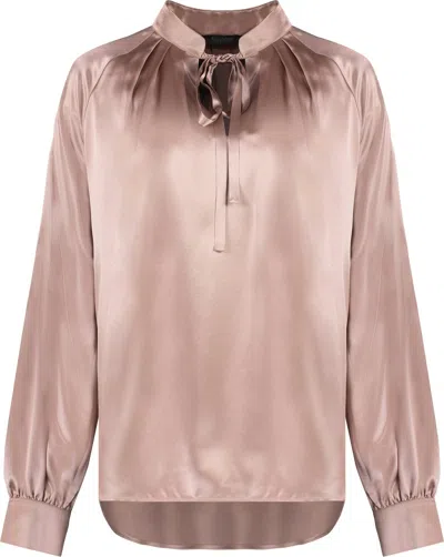 Max Mara Silk Blouse With Long Sleeves And Spread Collar In Pink