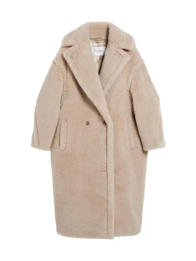 Max Mara Textured Double-breasted Coat Notched Lapels In Nude