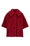 Max Mara Teddy Fabric Short Cloak In Red