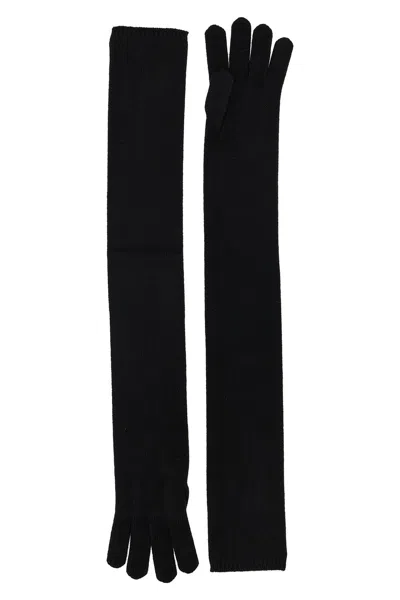 Max Mara Long Length Knitted Five-finger Gloves In Black