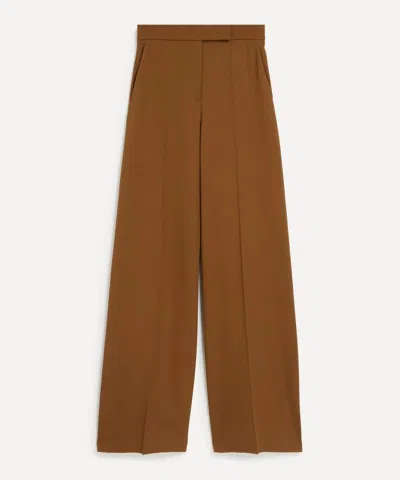 Max Mara Women's Tobacco Gabardine Wool Wide Leg Trousers