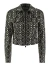 Max Mara Black Tony Monogram-pattern Cropped Jacket In White,black
