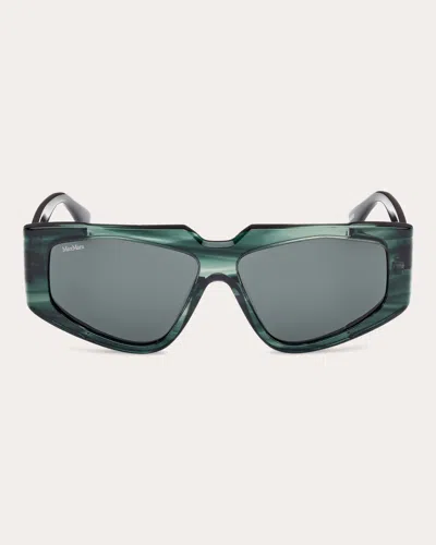 Max Mara Women's Transparent Dark Green Squared Cat-eye Sunglasses In Striped Deep Emerald/emerald