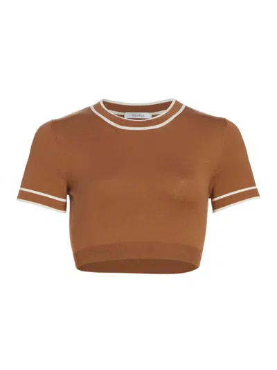 Max Mara Uscio Striped-trim Knit Crop Top In Brown