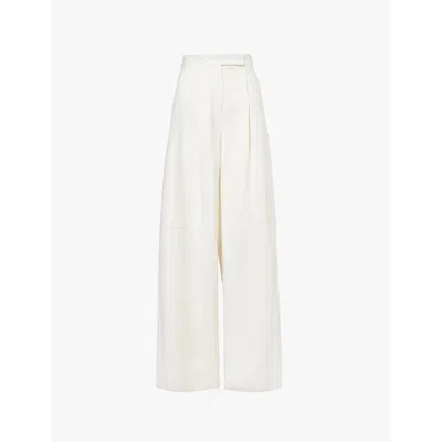 Max Mara Womens Vanilla Avoriaz Exposed-stitching High-rise Wide-leg Stretch-cotton Trousers In White