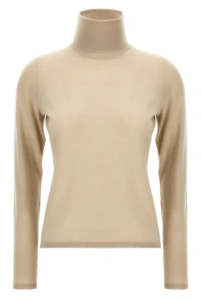 Max Mara 'swift' Ribbed Turtleneck Sweater With Long Sleeves In Cream
