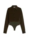 Max Mara Velvet Bodysuit Tulle Thong In Green