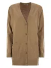 Max Mara Wool And Cashmere Cardigan With Embroidered Detail In Nude