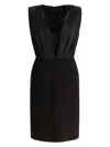 Max Mara Deep V-neck Dress With Pleated Bodice In Black