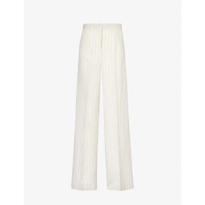 Max Mara Womens White Black Giuliva Striped Wide-leg Linen And Cotton-blend Trousers